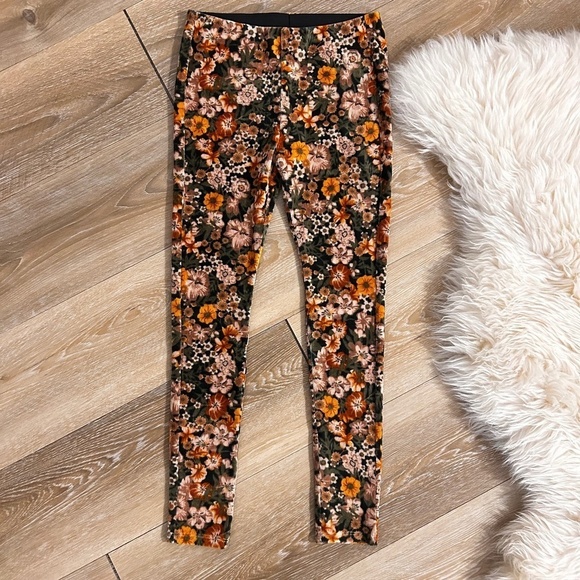 Zara Girls Velvet Ribbed Floral Leggings - Picture 2 of 5